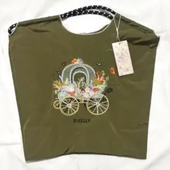 新品 D.KELLY 刺繍 トートバッグ DK-BC-508 華車 カーキ