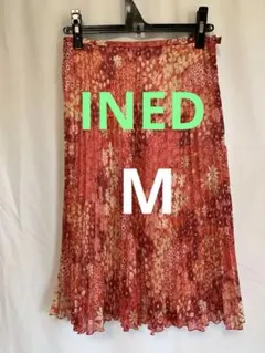 赤　花柄　膝丈プリーツスカート　M INEDのサムネイル