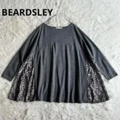 極美品♪ビアズリー レース裏毛チュニック 変形ブラウス 切替 刺繍 近年 ブラウス レースチュニック チュニック 花柄 刺繍 レース 白