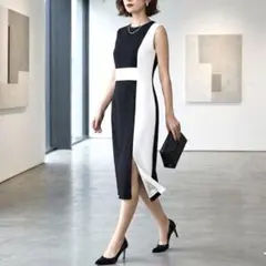 【新品タグ付】PEEL SLOWLY バイカラー 膝丈ワンピース 日本製 結婚式