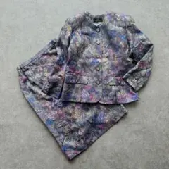 80s vintage 花柄 ノーカラー ビジューボタン 昭和レトロ バブリー