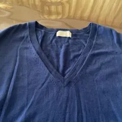 ネイビー Vネックニット 七分丈　フカヤ