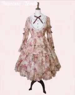 ローズシフォン丸衿ドレス ピンク×ボルドー Mのサムネイル