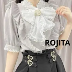 ROJITA レーシーリボンラッフルブラウス F 地雷 ボウタイ レース ピンク