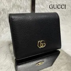 ✨美品✨ グッチ 二つ折り財布 マーモント シボ ブラック 金ロゴ ダブルG 黒