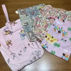 ハンドメイド　バック、シューズ入れと巾着3個計5点セット　中古