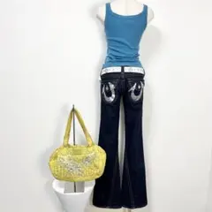y2k❤️00s TRUE RELIGION 箔ペイント ローライズフレアデニム