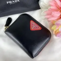 袋付き✨プラダ　コインケース　サフィアーノレザー　三角ロゴ　ラウンドジップ　黒