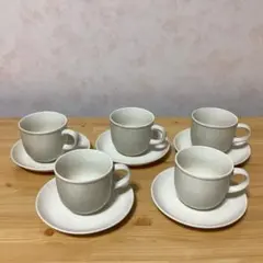 シンプル　ナチュラル　陶器製カップ・ソーサーセット　５客
