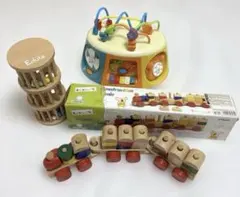 値下げ！【知育玩具3点セット】木製汽車つみき 多機能おもちゃ ガラガラのサムネイル
