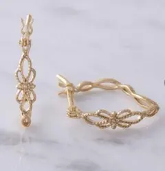 agete K10 透かしフープピアスYG★エテ★ココシュニックスタージュエリー