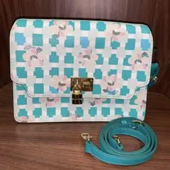 【希少】サマンサタバサ ショルダーバッグ チェック柄 花柄 グリーン 南京錠