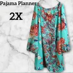 Pajama Planner【2X】花柄チュニック 長袖 ゆったり やわらか