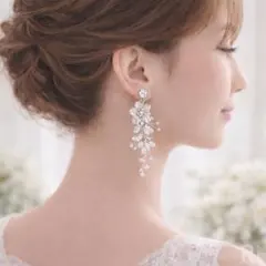 イヤリング パール フラワー 揺れる 上品 ウェディング 結婚式 ブライダル