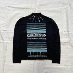 ハイネック デザインニット スパンコール刺繍 黒 Y2K フェアリーグランジ