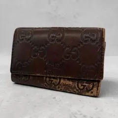 グッチ シマ GG 6連 キーケース エンボス レザー ブラウン GUCCI