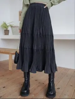 ブラック プリーツ ロングスカート ティアードのサムネイル