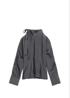 リボンスリットブラウス グレー