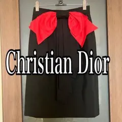 Christian Dior バックリボン付きスカート 黒/赤