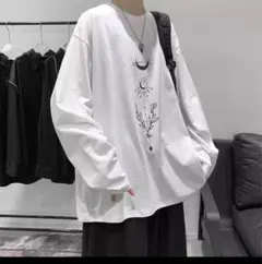 【重ね着にも】メンズロンt　ホワイト　長袖　白　月　XLサイズ　オーバーサイズ