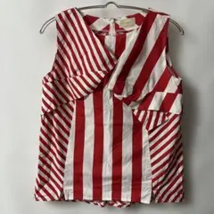 「即日発送」F ノースリーブ赤と白ストライプシャツ