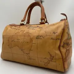 良品 PRIMA CLASSE ハンドバッグ レザー ブラウン 世界地図