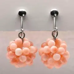 未使用保管品　エレガントピンク珊瑚ビーズイヤリング