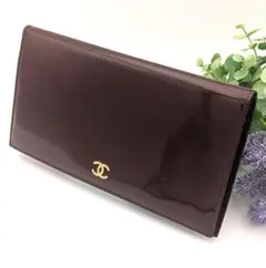 【極美品】シャネル 財布 パテントレザー ゴールドココマーク　ワインレッド