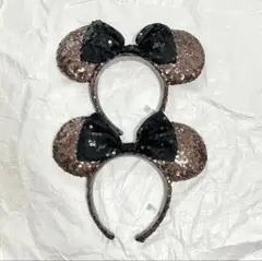ディズニー　ミニー　ブラック　スパンコール　カチューシャ　リボン　セット