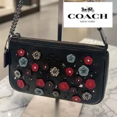 《美品》COACH コーチ ショルダーバッグ フラワー 花 スタッズ