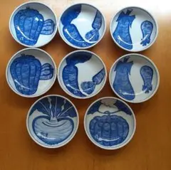 青い野菜絵柄の陶磁器皿8枚セット