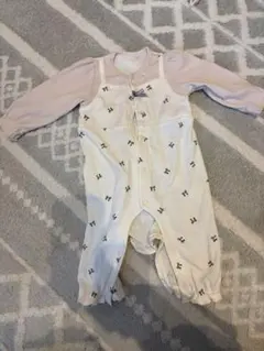 リボン柄コットンロンパース(~95cm)