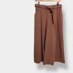 ガウチョパンツ　ワイドパンツ　ウエストゴム　ベルト付き　ブラウン　M