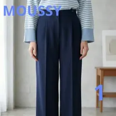 MOUSSY ネイビー センタープレス ワイドパンツ フロントタック