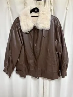 ブラウン ファー襟 フェイクレザージャケット