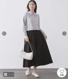 新品タグ付き　ダブルポロ衿ニットドッキングワンピース