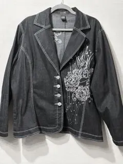 刺繍入り　テーラード デニムジャケット