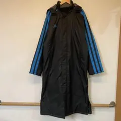 アディダス ベンチコート L ブラック×ブルー CLIMAPROOF 内ボア