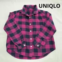 ユニクロ　ネルシャツ　チェックシャツ　100 110 濃いピンク　フランネル