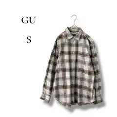 GU ジーユー　メンズ　長袖チェックシャツ　ベージュ　Sサイズ　ネルシャツ