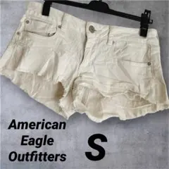 アメリカンイーグル【US0】デニム ショートパンツ 白 ホワイト ダメージ 希少
