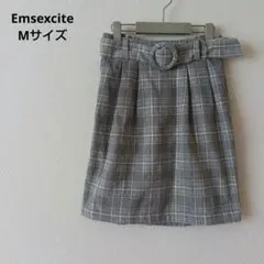 Emsexcite　スカート　グレー系チェック ベルト付きタイト　Mサイズ