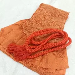 E9 帯揚げ 帯締め セット 茶 オレンジ しぼり