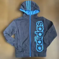 adidas フルジップパーカー グレー/ブルー