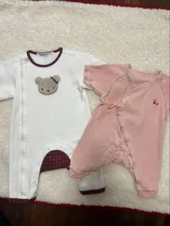 美品 クマ刺繍ロンパースセット 60&50センチ