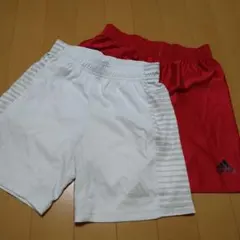 adidas★サカパンハーフパンツ 2枚セット140ホワイト レッドサッカー試合