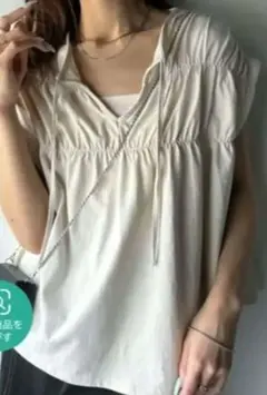 ノースリーブバックオープンTシャツ アイボリー　L