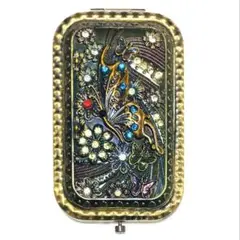 鏡 ヴィンテージ アンティーク 海外 蝶々 花 緑 グリーン 値下げ不可