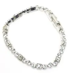 スワロフスキー スクエア ラウンド テニス ブレスレット シルバー