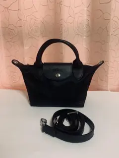 LONGCHAMP ブラック ショルダーバッグ　2WAYバッグ　ブラック大人気M ロンシャン ショルダーバッグ レディース ブランド LONGCHAMP プリ